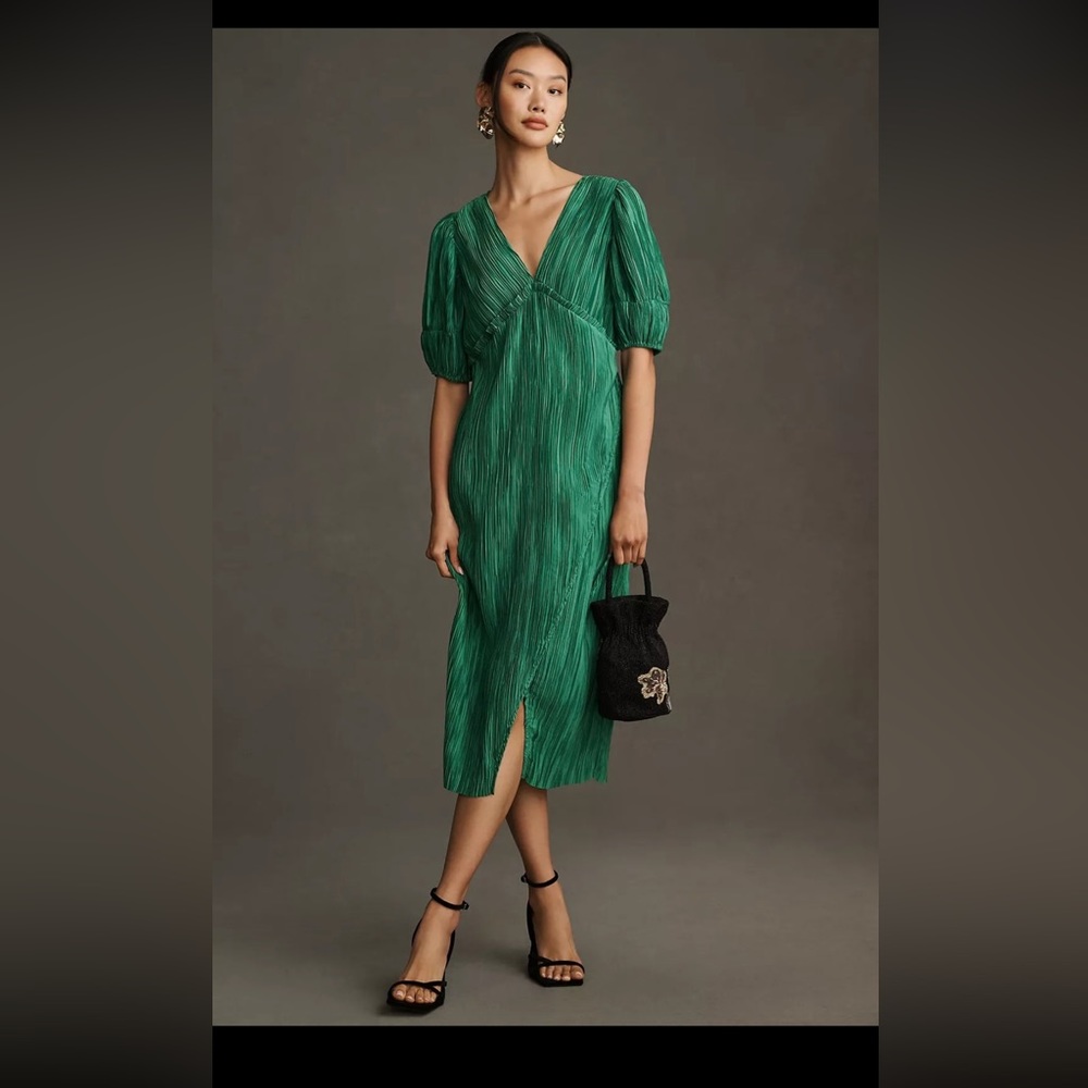 By Anthropologie V-Neck Pleated Slim Midi Dress
